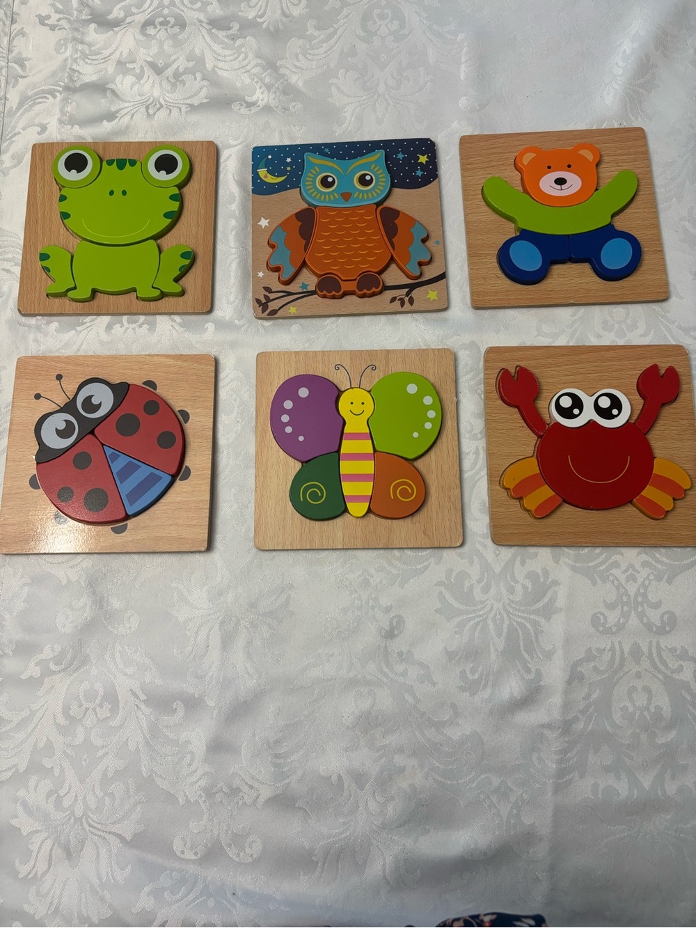 Set of 6 Wooden Animal Puzzles for Toddlers - Montessori Educational Toys